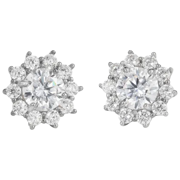 Savvy Cie Sterling Silver Bold 100 Facet Halo Stud Earrings