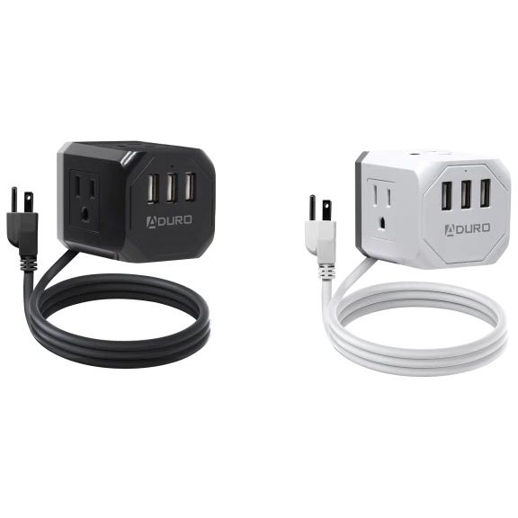 PowerUp Squared Power Strip with 3 Outlet & 3 USB Ports