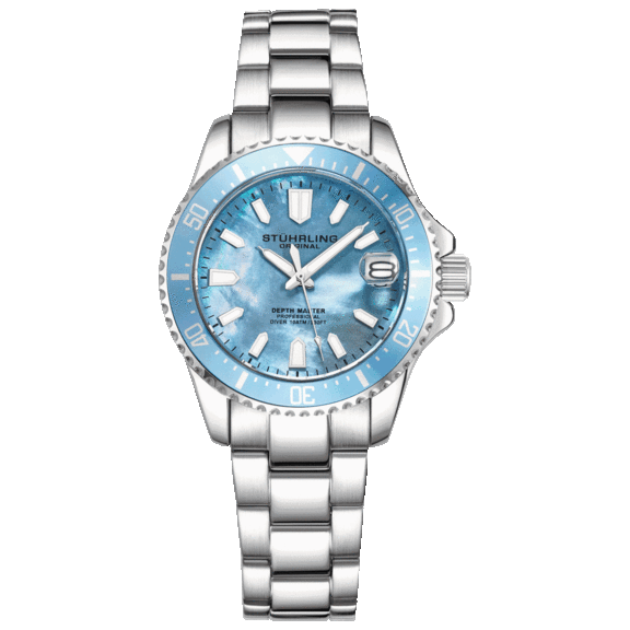Stuhrling Classic Women's Quartz 32mm Diver Silver Link Bracelet Watch