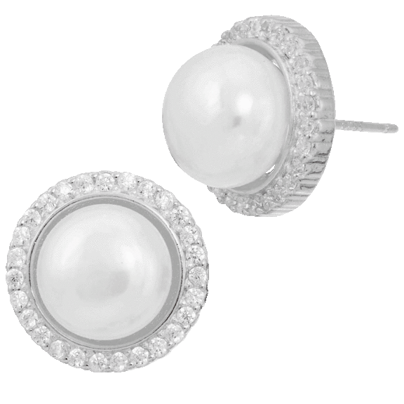 Savvy Cie Large Cultured Pearl Halo Earrings