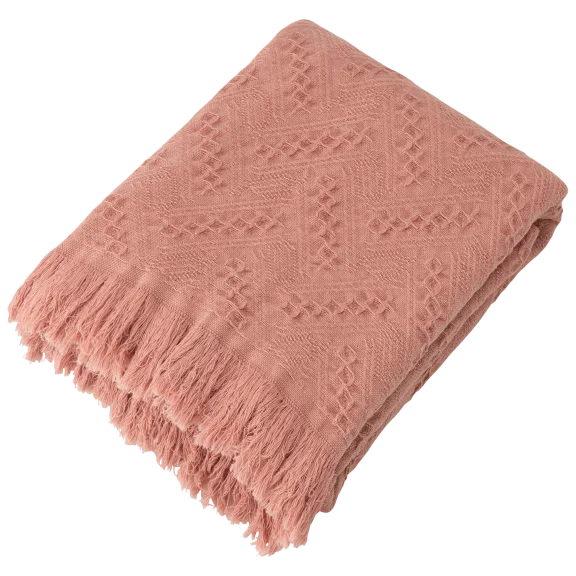 Glitzhome Coral Pink Grid Cotton Woven Throw