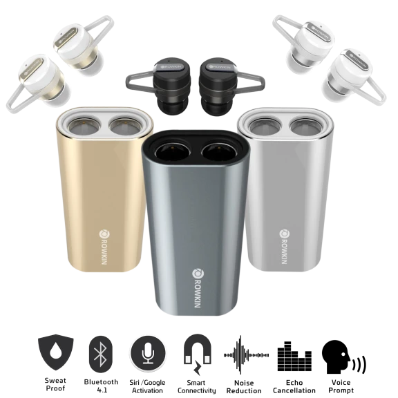 Rowkin Bit Charge Stereo Wireless Bluetooth Earbuds with Earhooks