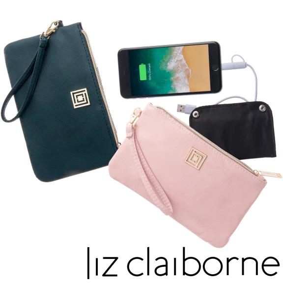 Vegan Leather Phone Charging Wristlets w/RFID Theft Protection by Liz Claiborne