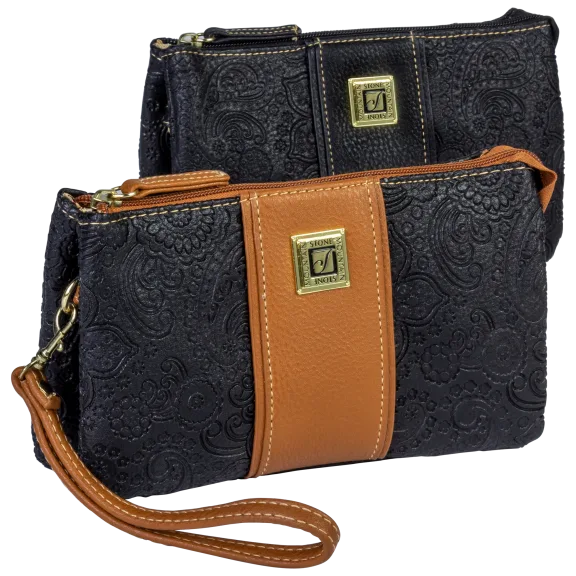 Stone Mountain Paisley Trifecta Crossbody in Embossed Leather