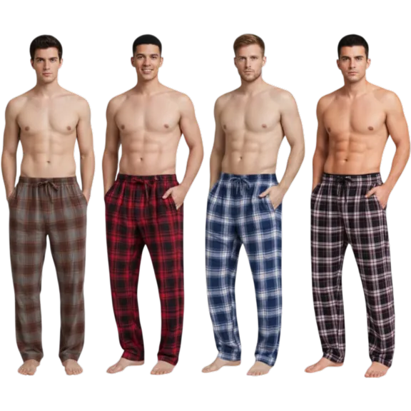 4-Pack: Nextex Mens Cotton Knit Flannel Plaid Pajama Pants