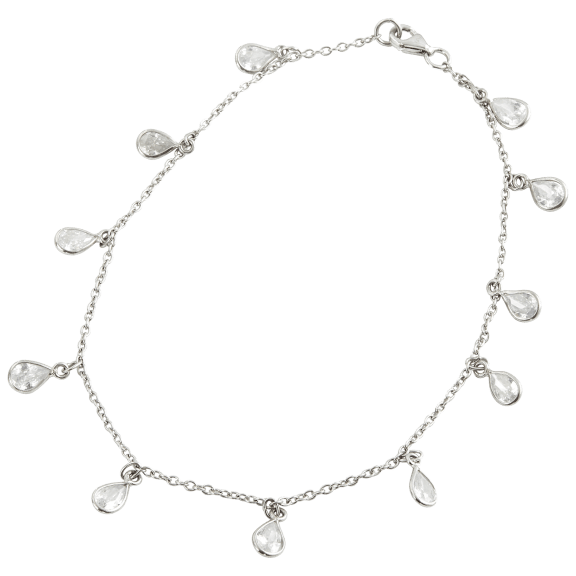 Savvy Cie Sterling Silver Cubic Zirconia Droplets Anklet