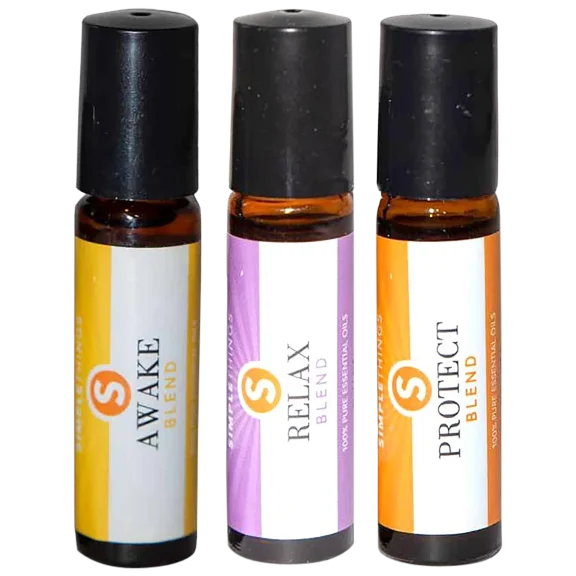 3-Piece 10ml Essential Oil Roll-On Set (Relax, Awake, Protect)