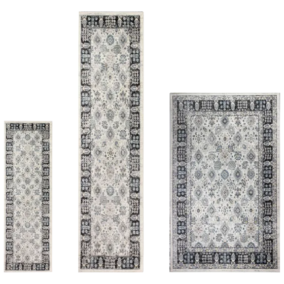 Bashian Bradford Oddny Ivory Charcoal Set of 3 Rugs