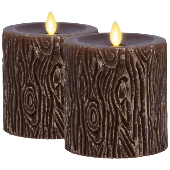 2-Pack: Luminara Indoor Recessed Embossed Wood Grain With Moving Flame Pillars