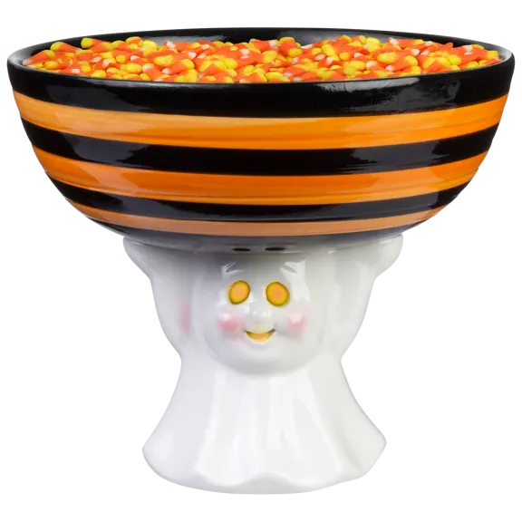 Mr. Halloween Illuminated Pumpkin Ceramic Candy Bowl with 4-Hour Timer