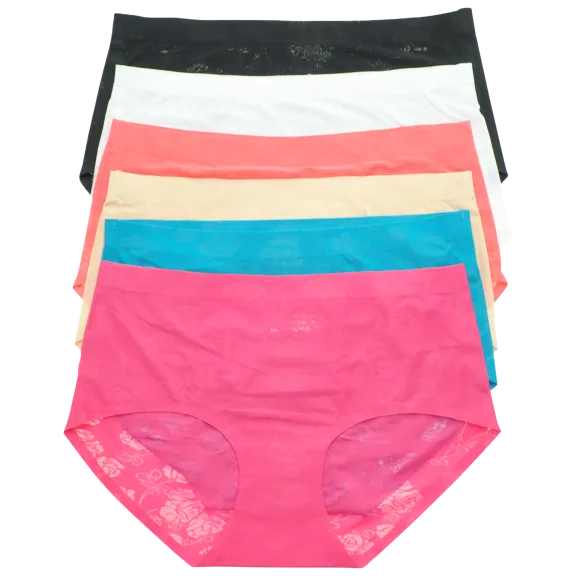 6-Pack: Angelina Laser Cut Mid-Rise Briefs with Rose Design