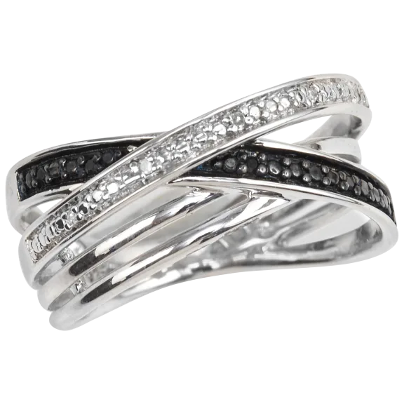 Savvy Cie Diamond Sterling Silver Cross Over Band Ring