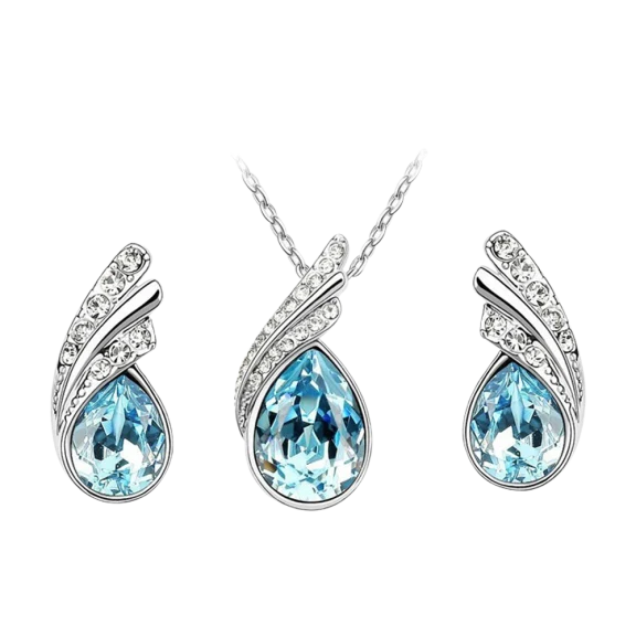 Hollywood Sensation Caribbean Necklace and Earring Set with Aquamarine Gemstone