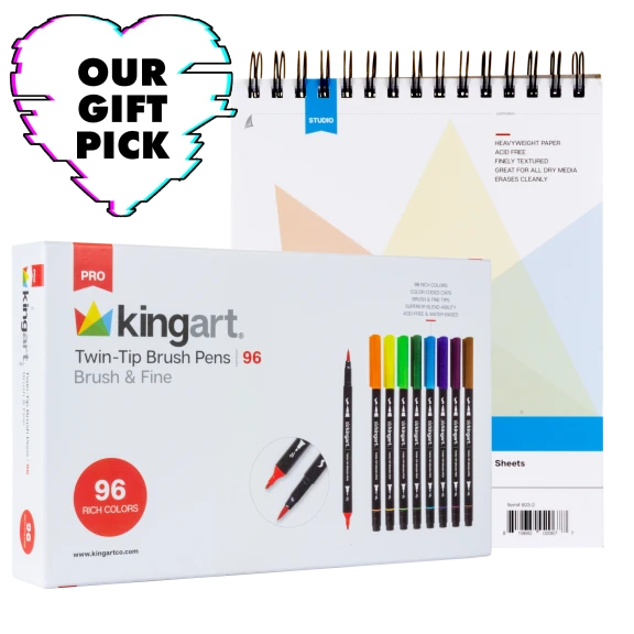 KingArt PRO Twin-Tip™ 96-Color Marker Set with 8"x10" 60 Sheet Mixed Media Pad