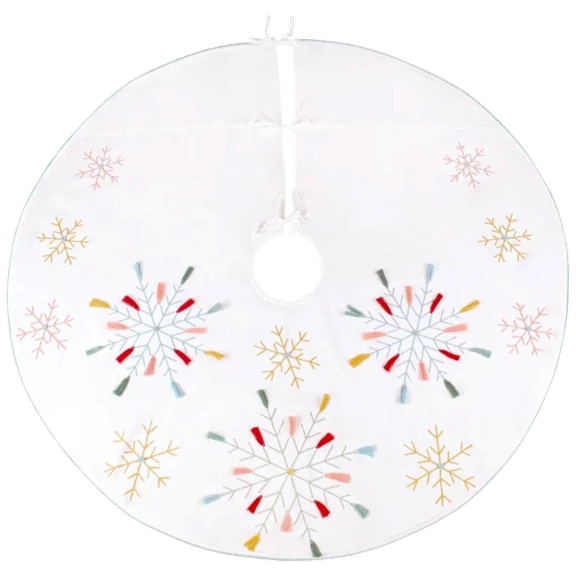 National Tree Company Boho Velvet Snowflake Embroidered Christmas Tree Skirt