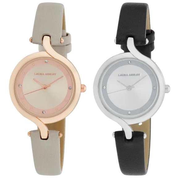 Laura Ashley Women's Swirled T Bar Vegan Leather Strap Watch