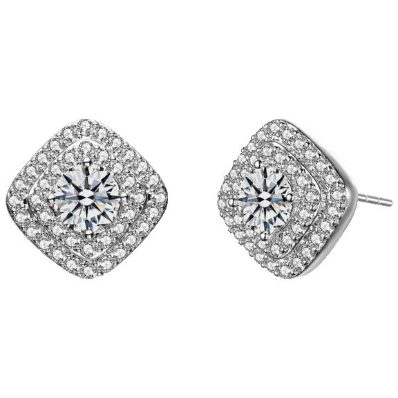 Genevive Cubic Zirconia Pave Square Shape Stud Earrings