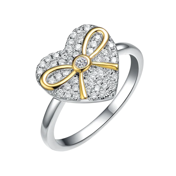 Genevive Sterling Silver Platinum Clear Diamonds Heart Ring