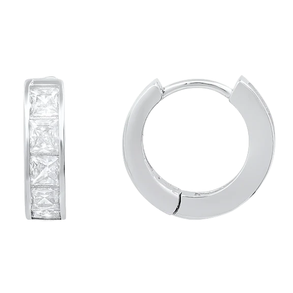 Kylie Harper Sterling Silver Petite Princess-Cut CZ Hoop Earrings