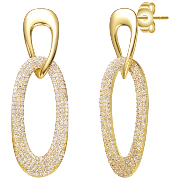 Genevive CZ Drop Earrings in 14K Gold Plated Finish