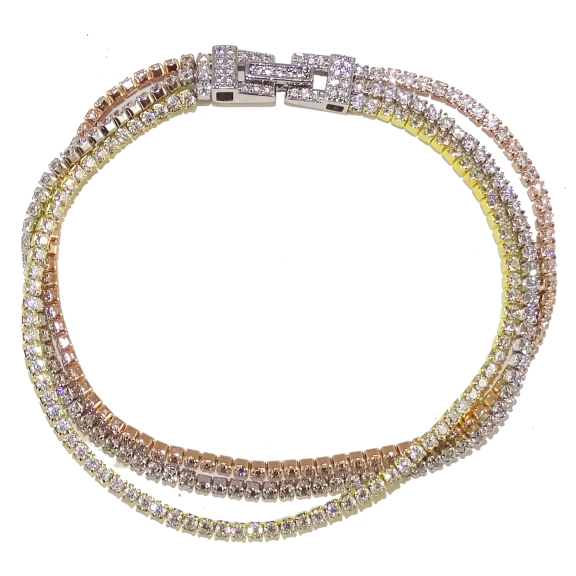Savvy Cie Tri-Color Tennis Bracelet in 18K Gold Plated