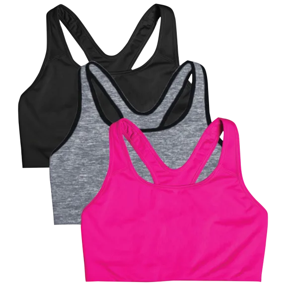 3-Pack: Fix Athleisure Women's Racerback Stretch Sports Bra w/ Removable Padding