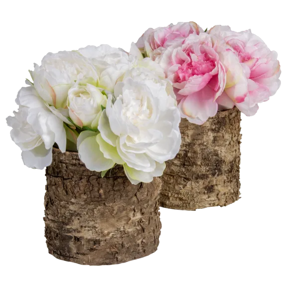 Nearly Natural 14" Peony Arrangement In Birched Glass Vase