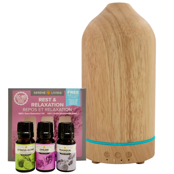 Naturel Real Wood Ultrasonic Aromatherapy Diffuser with Serene Living Oils