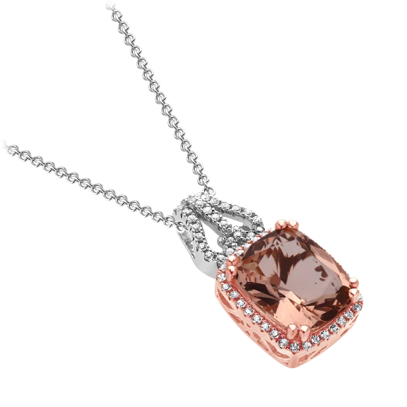 Diamond Muse Morganite Pendant Necklace In Sterling Silver
