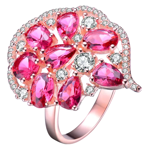 RelavenO Classy Sterling Silver Costail Ring with Oval Ruby Red Cubic Zirconia