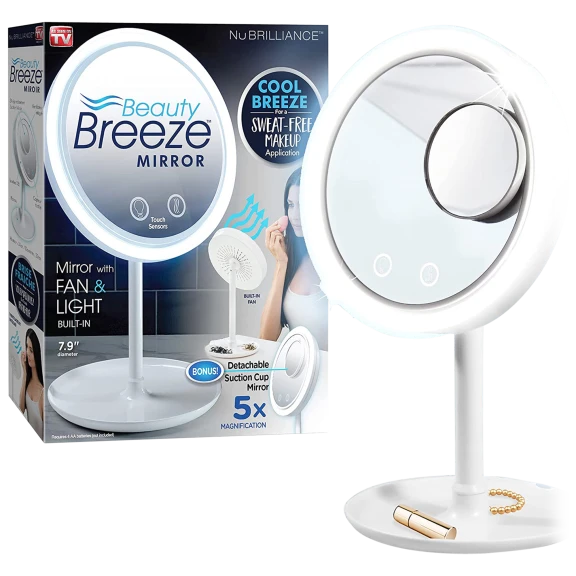 NuBrilliance Beauty Breeze Lighted Mirror with Fan & 5x Magnification