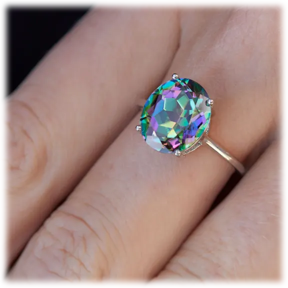 Savvy Cie Sterling Silver Genuine Mystic Quartz 4.5 Carat TW Cocktail Ring