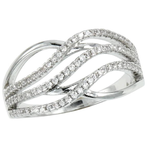 Savvy Cie Rhodium Plated Sterling Silver Multi Stacked Cz Band
