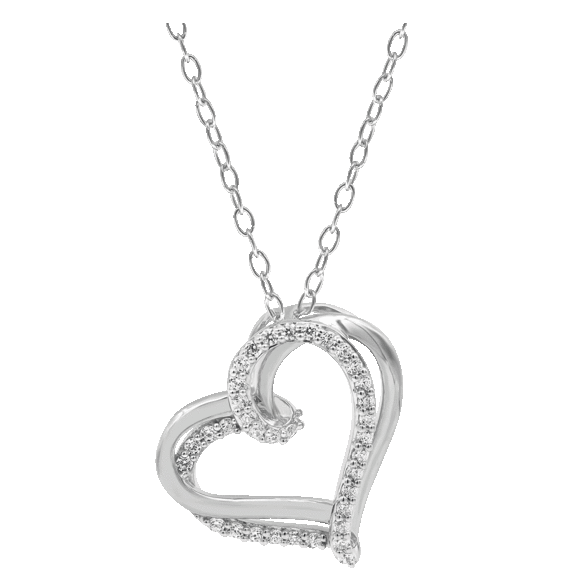 Diamond Muse 1/4 Carat TW Genuine Diamond Double Tilted Heart Pendant Necklace