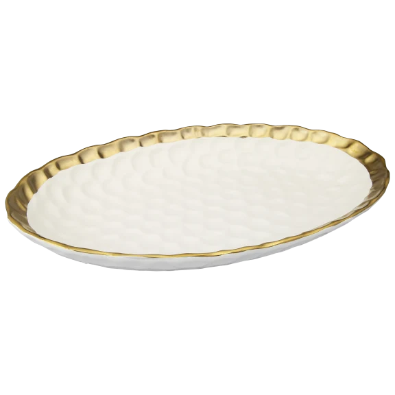 Classic Touch White Oval Tray with Gold Rim