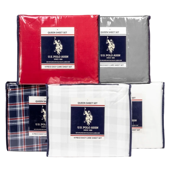 US Polo Assn 4-Piece Chaplin Check Microfiber Solid Sheet Set