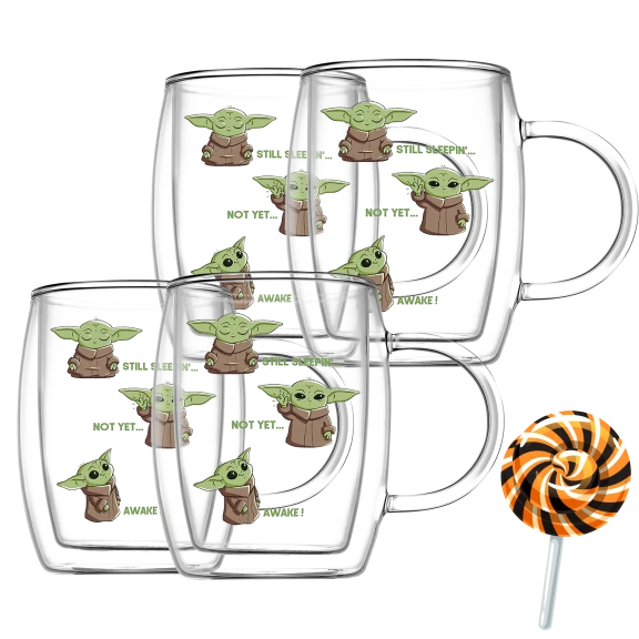 4-Pack: JoyJolt Star Wars Awake Mandalorian Double-Wall Glass Mugs (13.5 oz)