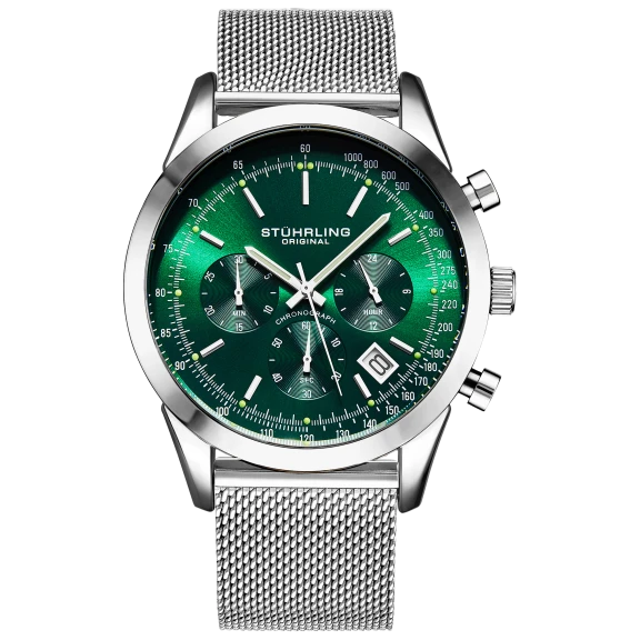 Stührling Men's Quartz Chronograph Watch with Stainless Steel Mesh Bracelet