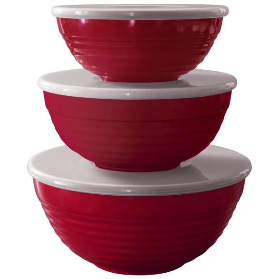 Tarhong Premium Melamine Red Lidded Nesting Bowl Set