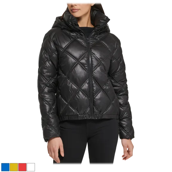 Kenneth Cole Diamond-Quilted Hooded Puffer Coat