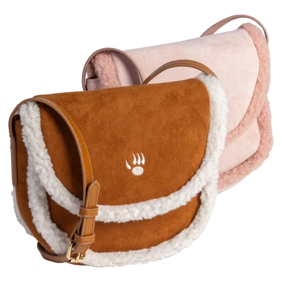 Bearpaw Shearling Trim Crossbody Saddle Bag
