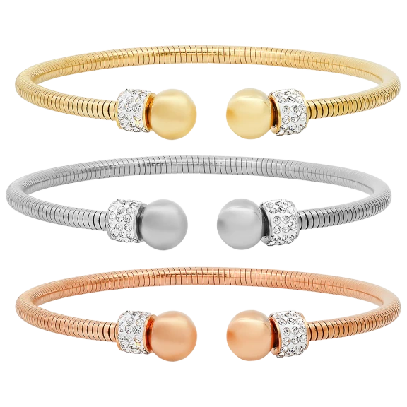 3-Piece: SteelTime Snake Cuff Bracelet Ladies 18K Plated Stainless Steel