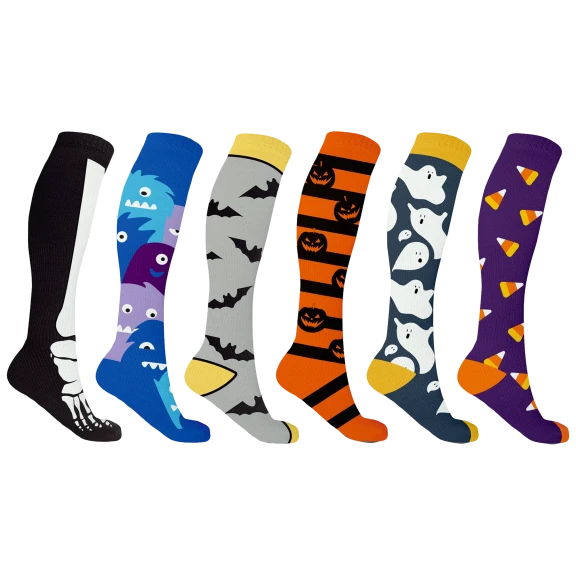 6-Pack: Extreme Fit Halloween Knee-High Compression Socks