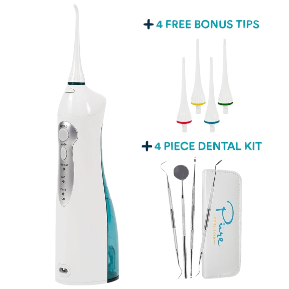 Pure Daily Care Aqua Flosser with 4 Tips and 4 Piece Dental Kit