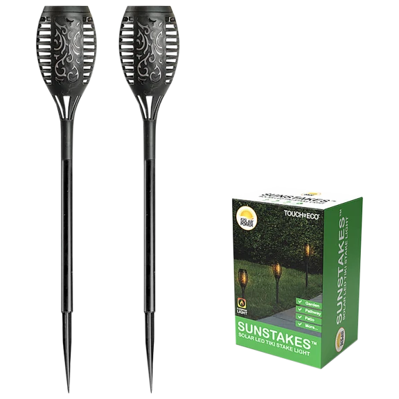 2-Pack: Touch of Eco SunStake Solar LED Tiki Stake Lights 20"