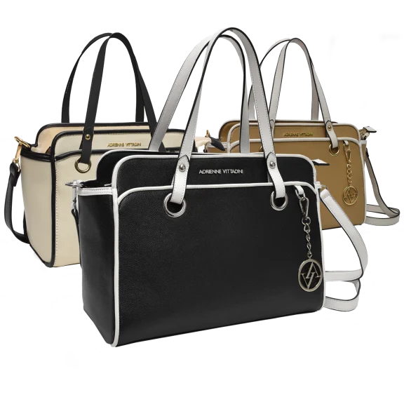 Adrienne Vittadini Sophia Collection Pebble Grain Satchel with Colorblock Trim