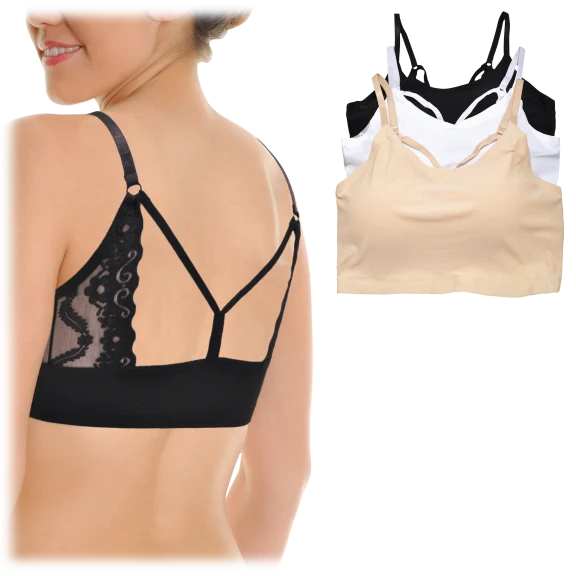 6-Pack: Angelina Wireless Laser Cut Bralettes with Lace Back Design
