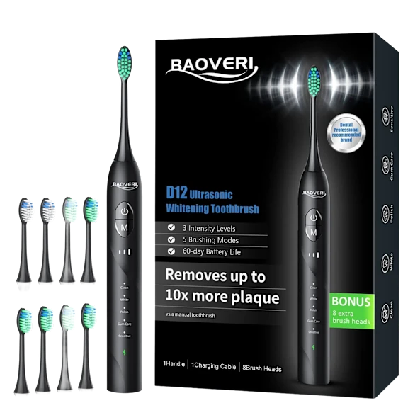 BAOVERI D12 Ultrasonic Whitening Toothbrush with 8 Brush Heads