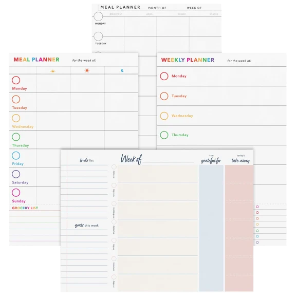 3-Pack: Paperage Weekly Organizational and Meal Planning Tear-Off Pads