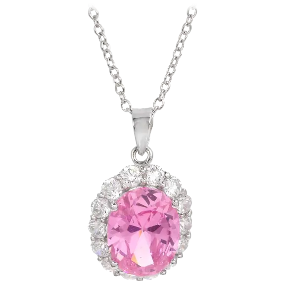 Savvy Cie Sterling Silver Halo Bold Pink Sapphire Pendant